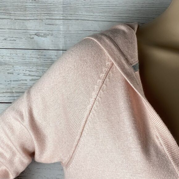 Lemón Hooded Sweater Small Pink Oversized Split Back Thin Knit Cashmere Blend - Picture 3 of 12